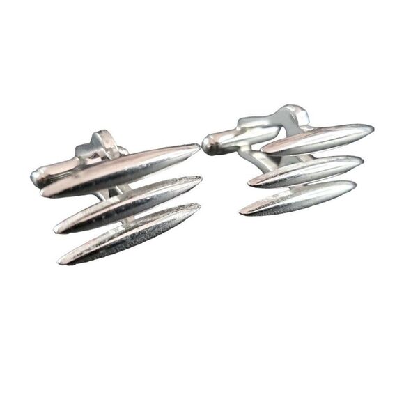 VINTAGE Anson Silver Tone Formal Stripe Cuffs Cufflinks - Picture 1 of 4